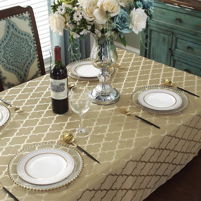 SASTYBALE Jacquard Tablecloth Flower Patterns Polyester Table Cloth Spill Proof Wrinkle Resistant Table Cover for Kitchen Dining Tabletop (Rectangle/Oblong, 60" x 102" (8-10 Seats), Gold) - Image 4